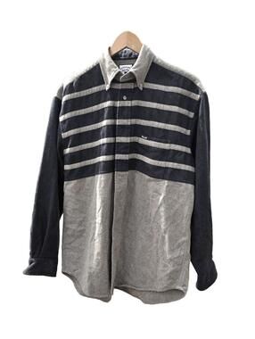 Faconnable Men's  Grey Wool Blend Over Shirt With Blue Stripes, Outdoor Med